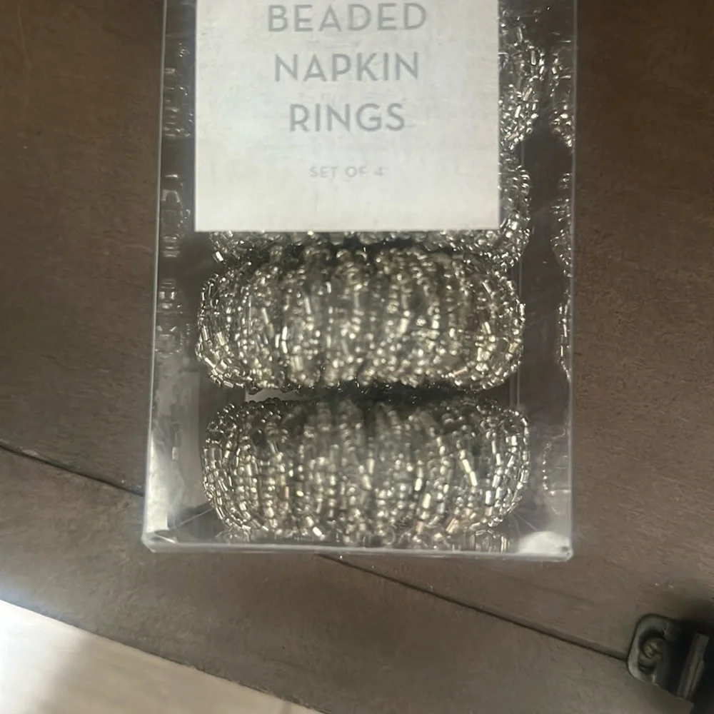 Silver Beaded Napkin Rings Set of 4
